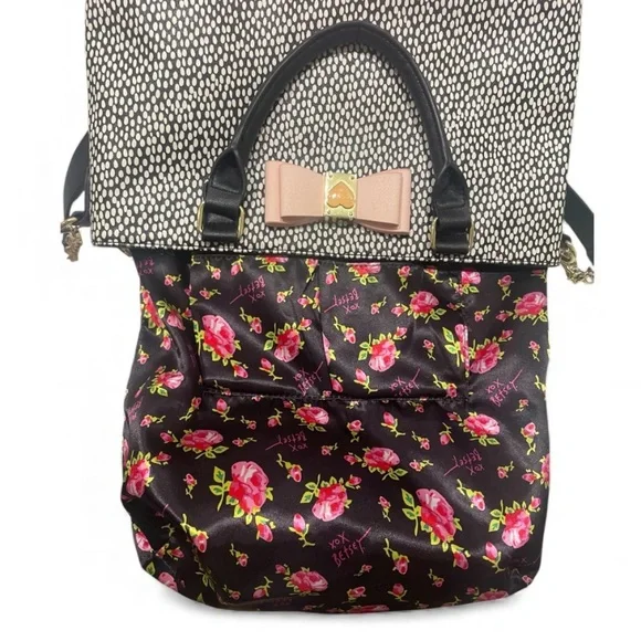 Betsey Johnson Bow Tote Quilted Blush & Black White 🎀 - Picture 4 of 10